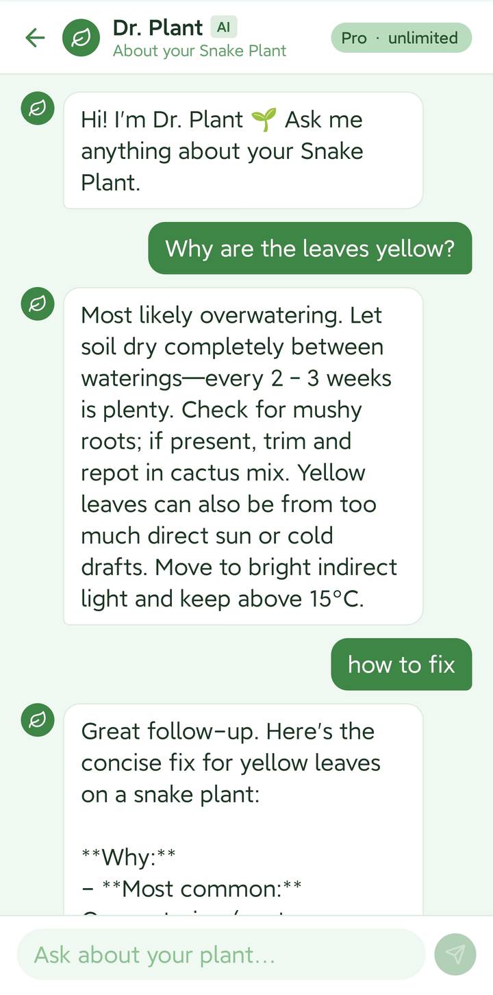 Ask Dr. Plant AI chat